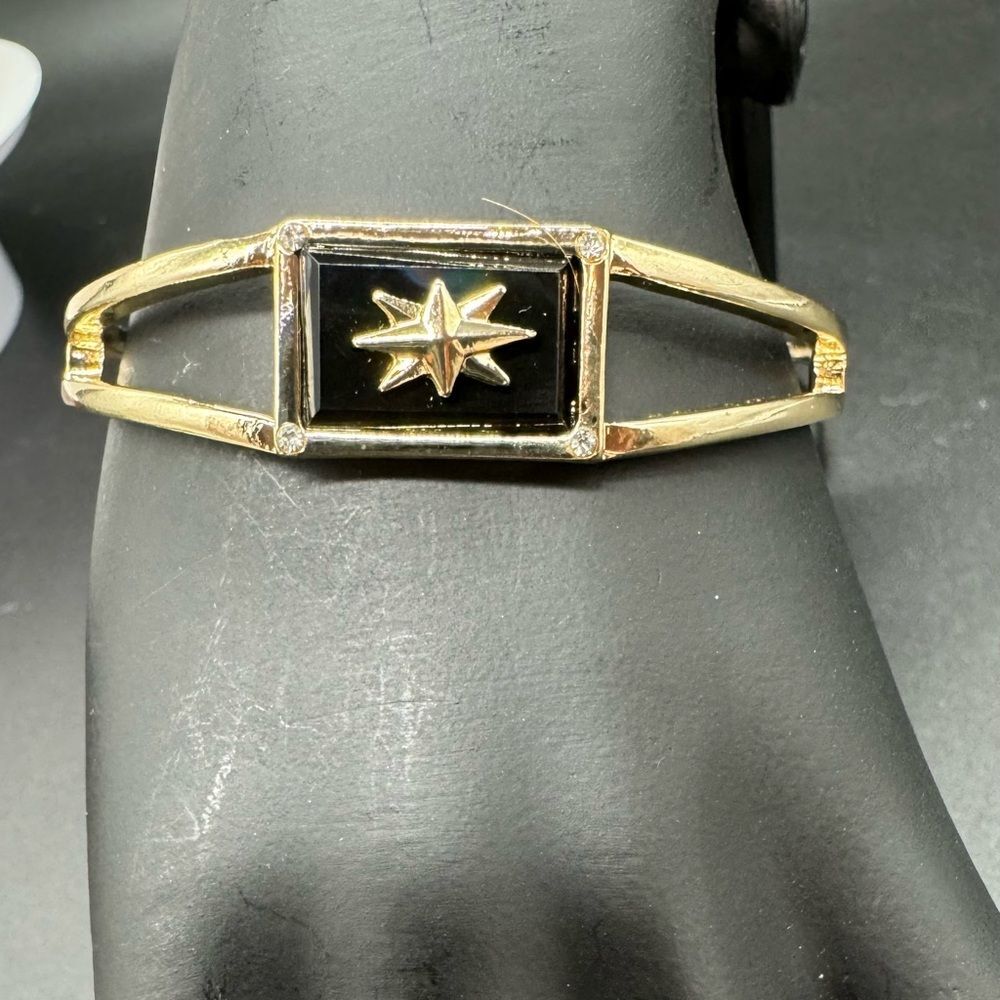 Rachel Roy Beautiful Gold Tone With Black Stone Cuff Bracelet